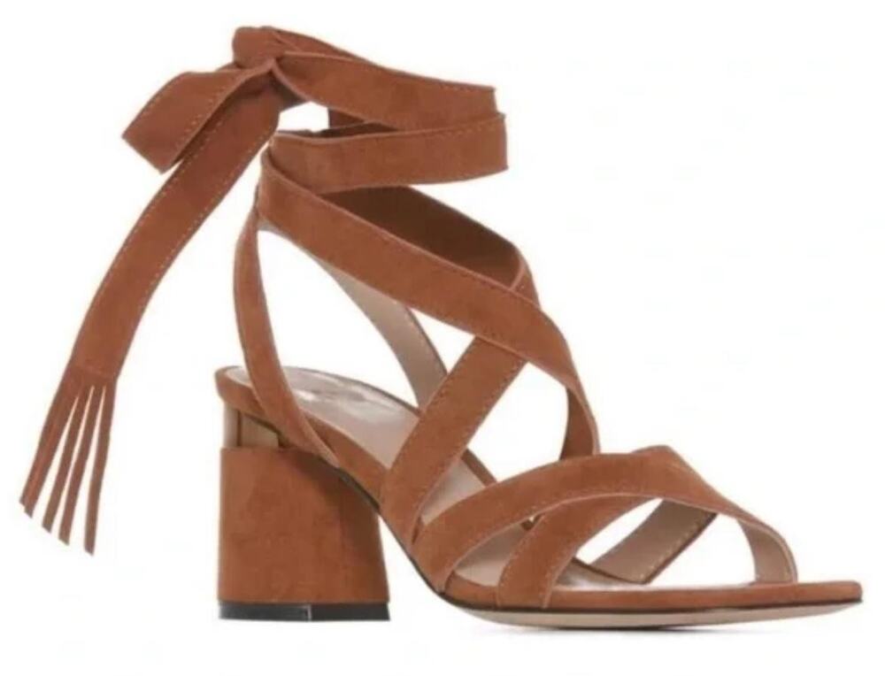 Paige Shoes Women's SZ 10 Brown Suede Lace Up Block Heel Strappy Sandals Tassel